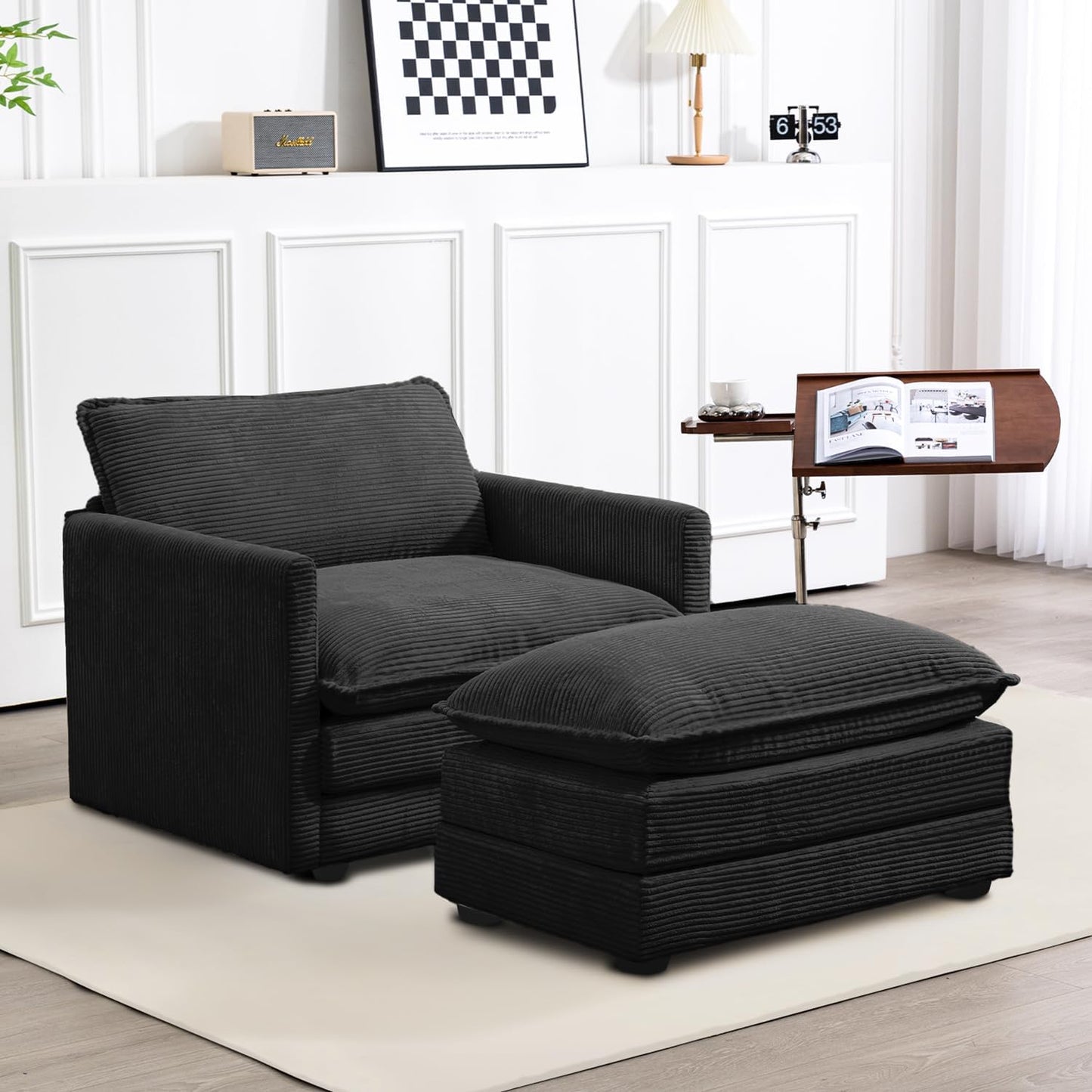 ROWHY Oversized Modular Sectional Sofa with Movable Ottoman, 112 Inch 4 Seat Modern Corduroy Sofa Set, Convertible L Shaped Couch for Living Room and Office, Beige