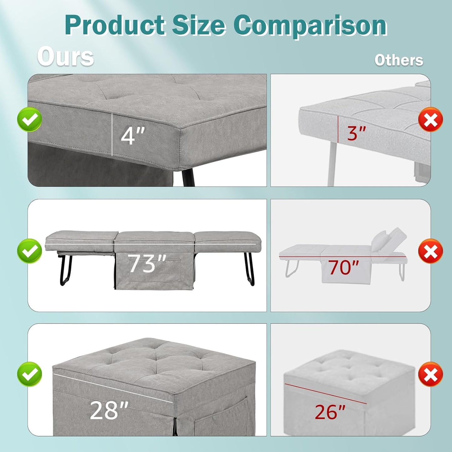 Convertible Sofa Bed, 4 in 1 Multi-Function Folding Ottoman Bed with Adjustable Backrest, Modern Pull Out Sleeper Chair for Living Room Apartment Office (Plus Beige, 36" Width-Large)