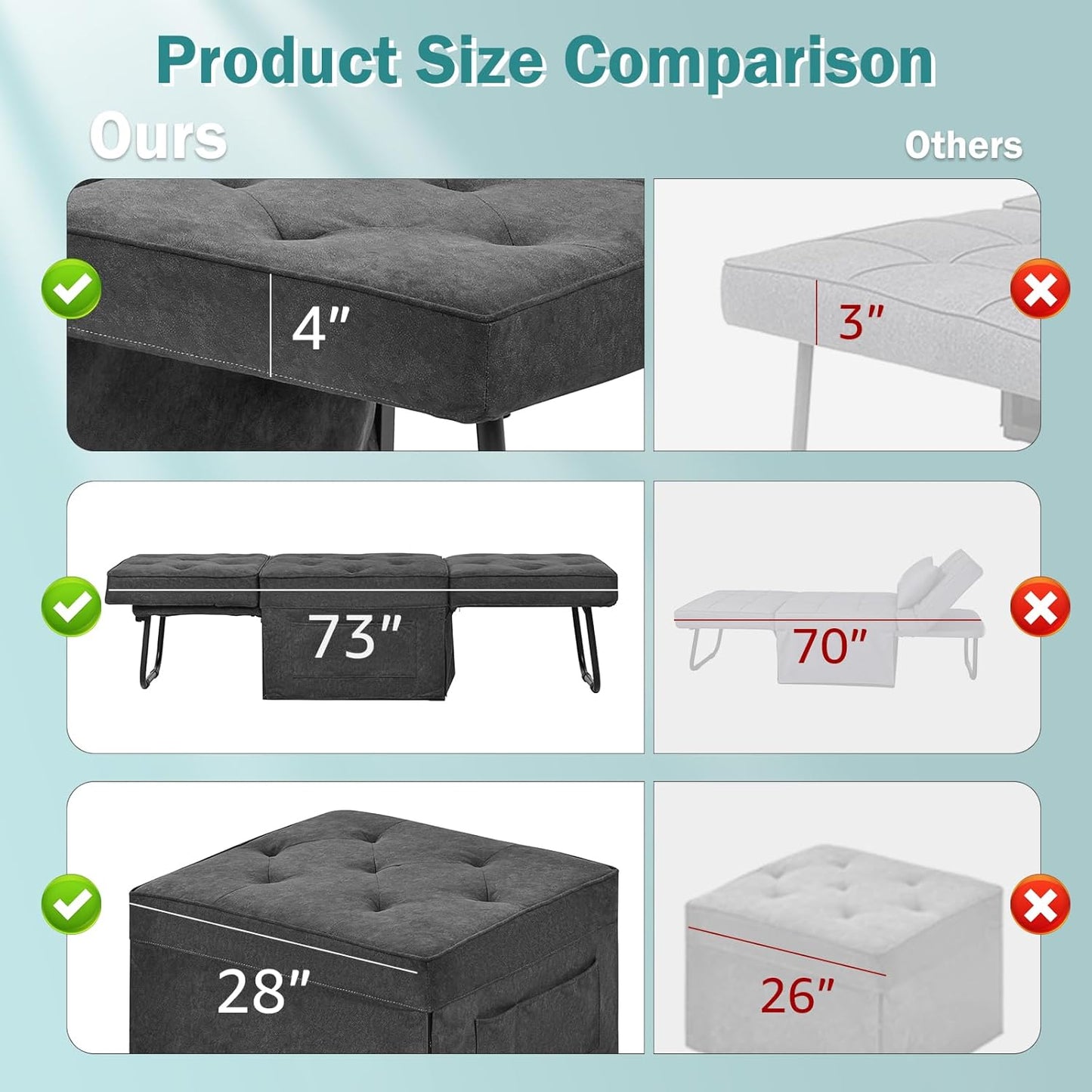 Convertible Sofa Bed, 4 in 1 Multi-Function Folding Ottoman Bed with Adjustable Backrest, Modern Pull Out Sleeper Chair for Living Room Apartment Office (Plus Beige, 36" Width-Large)