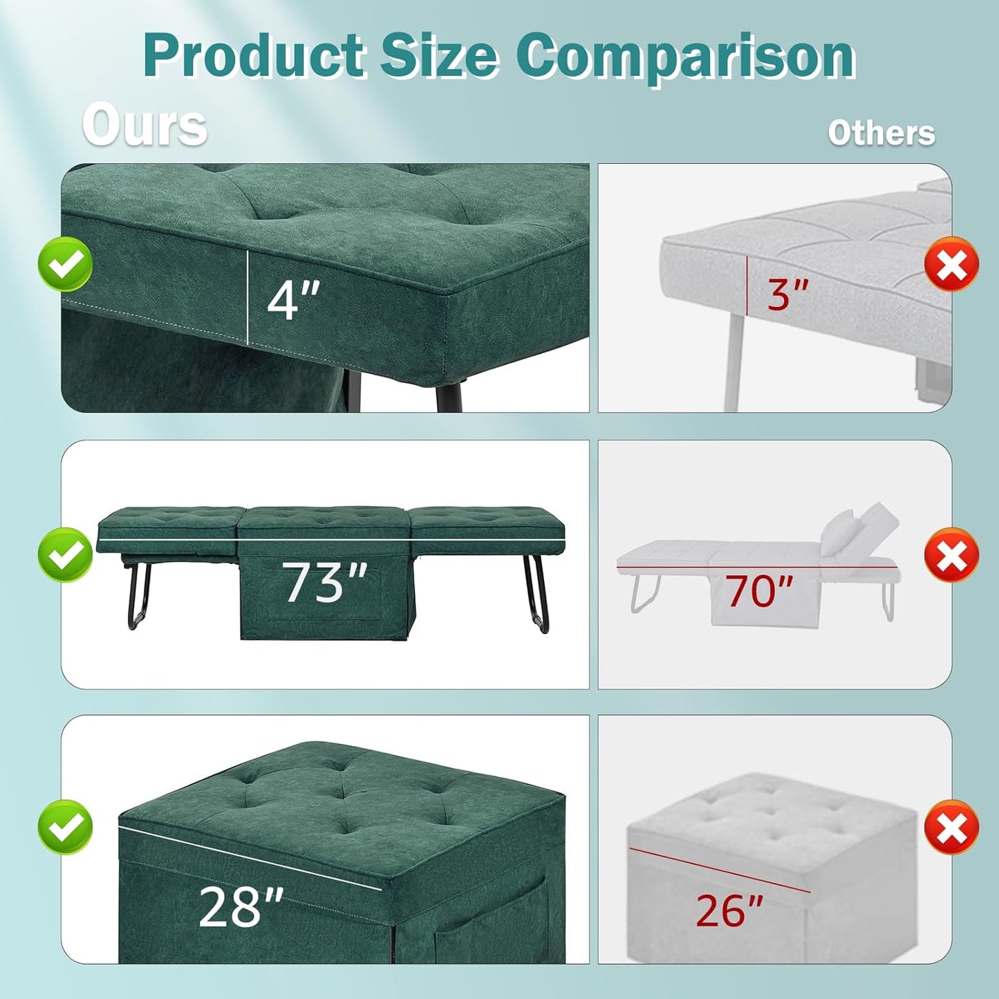 Convertible Sofa Bed, 4 in 1 Multi-Function Folding Ottoman Bed with Adjustable Backrest, Modern Pull Out Sleeper Chair for Living Room Apartment Office (Plus Beige, 36" Width-Large)