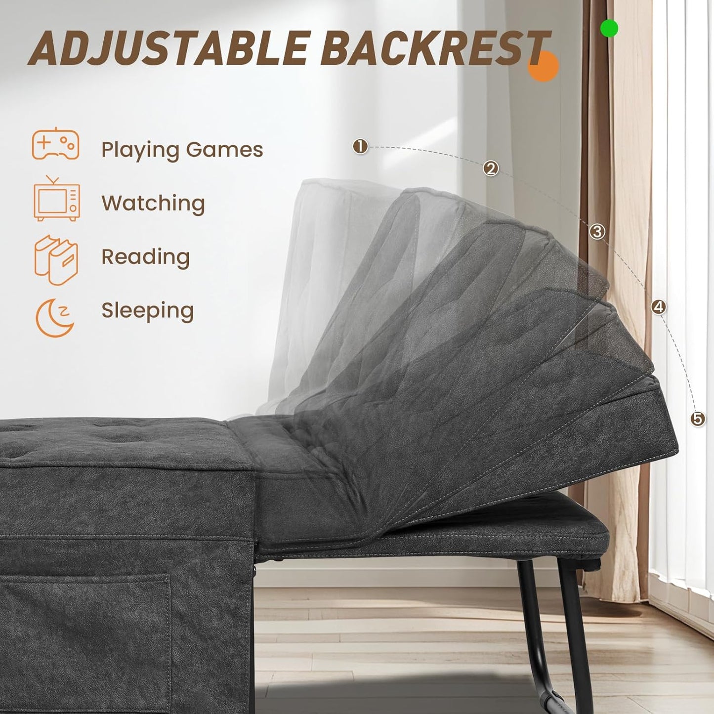 Convertible Sofa Bed, 4 in 1 Multi-Function Folding Ottoman Bed with Adjustable Backrest, Modern Pull Out Sleeper Chair for Living Room Apartment Office (Plus Beige, 36" Width-Large)
