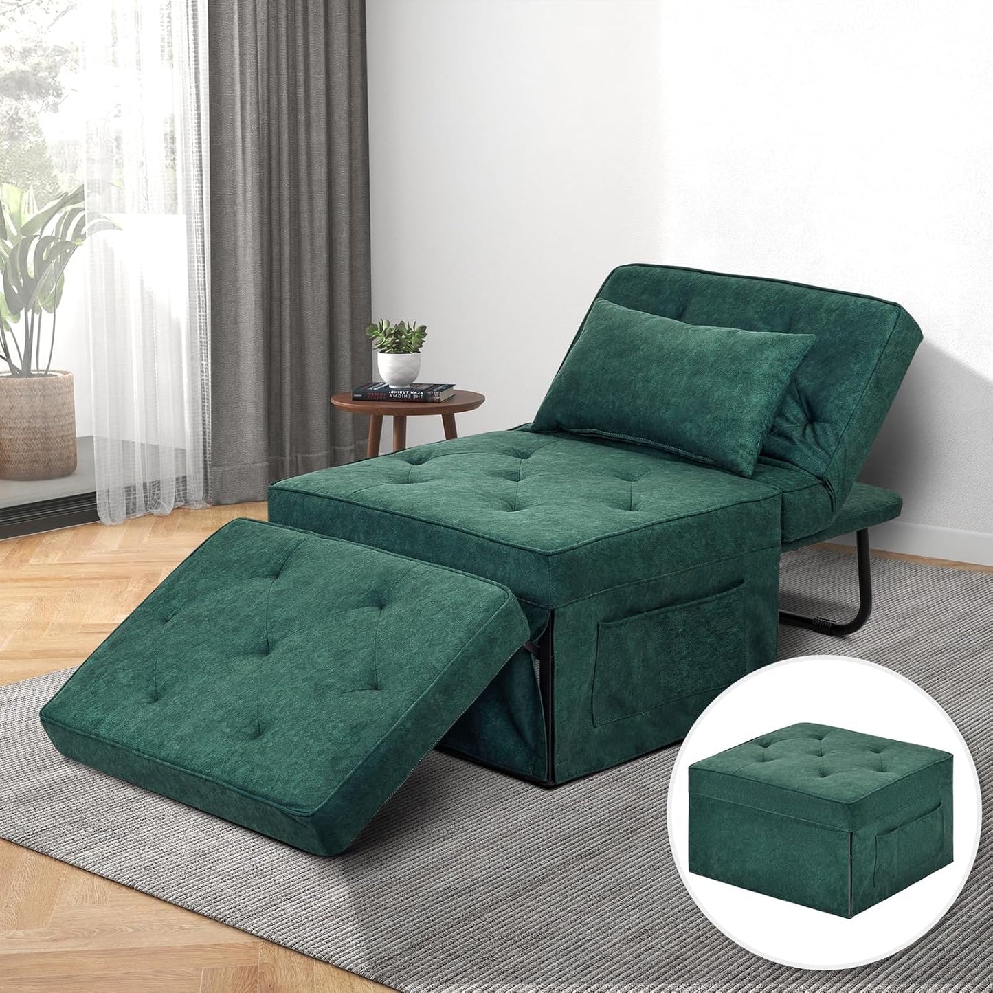 Convertible Sofa Bed, 4 in 1 Multi-Function Folding Ottoman Bed with Adjustable Backrest, Modern Pull Out Sleeper Chair for Living Room Apartment Office (Plus Beige, 36" Width-Large)