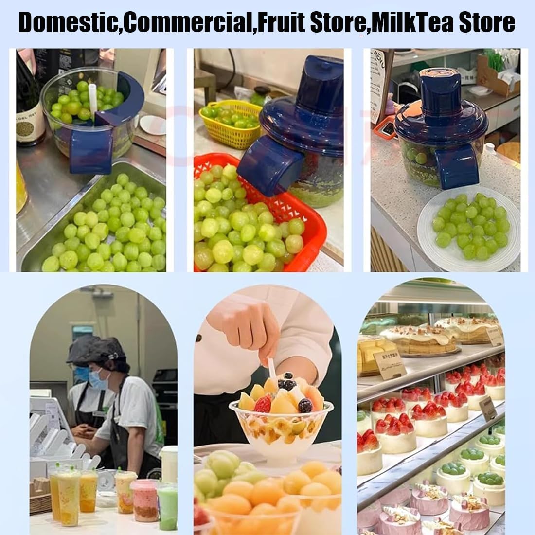 Automatic Fruit & Veggie Peeler – Multi-Functional Apple, Pear, Potato Cutter & Slicer, Grape Peeling Machine, Automatic Garlic Peeler for Grapes, Cherry Tomatoes, Garlic (Blue)