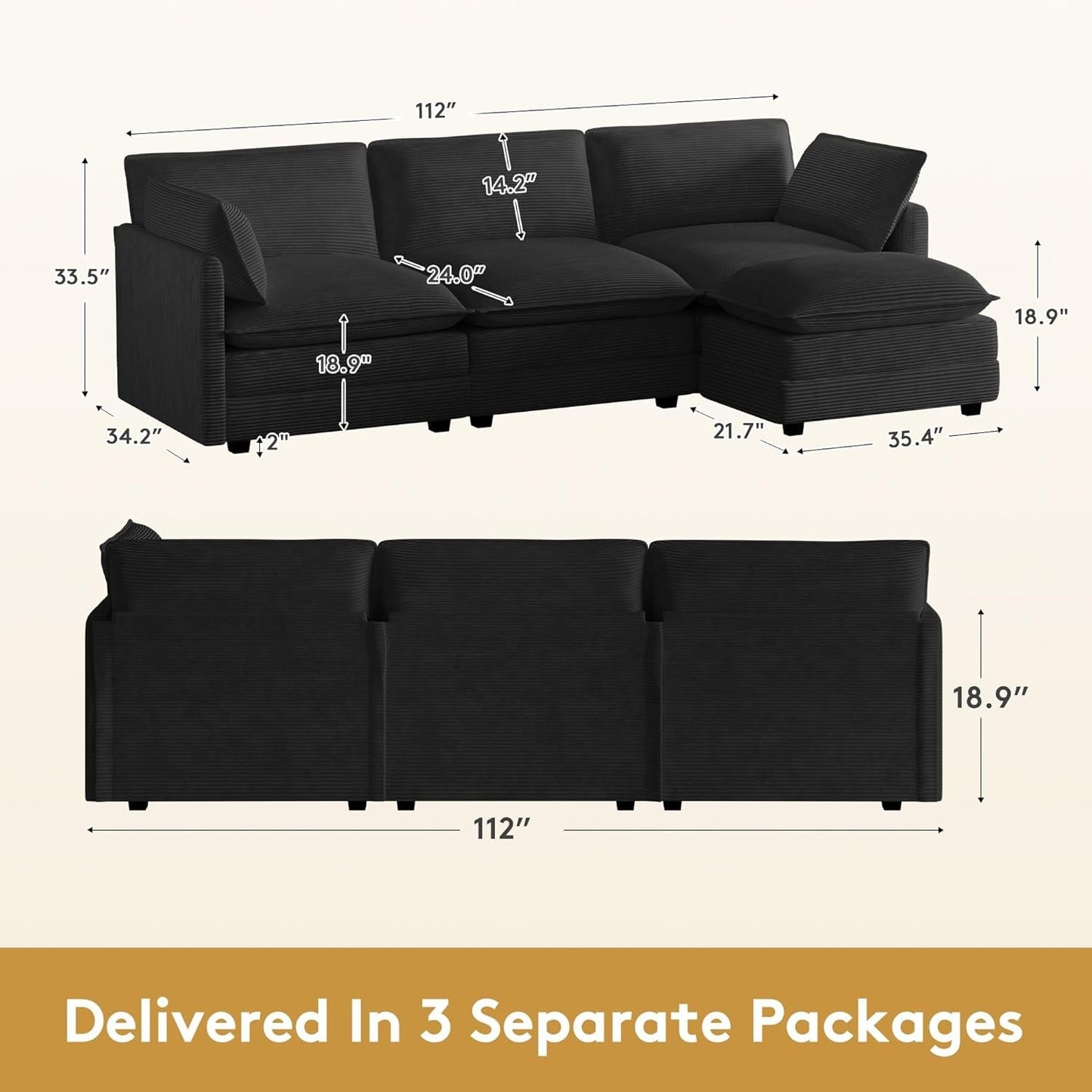 Oversized modular sofa with removable ottoman