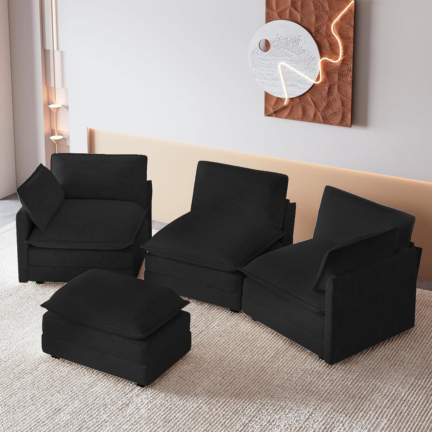 Oversized modular sofa with removable ottoman