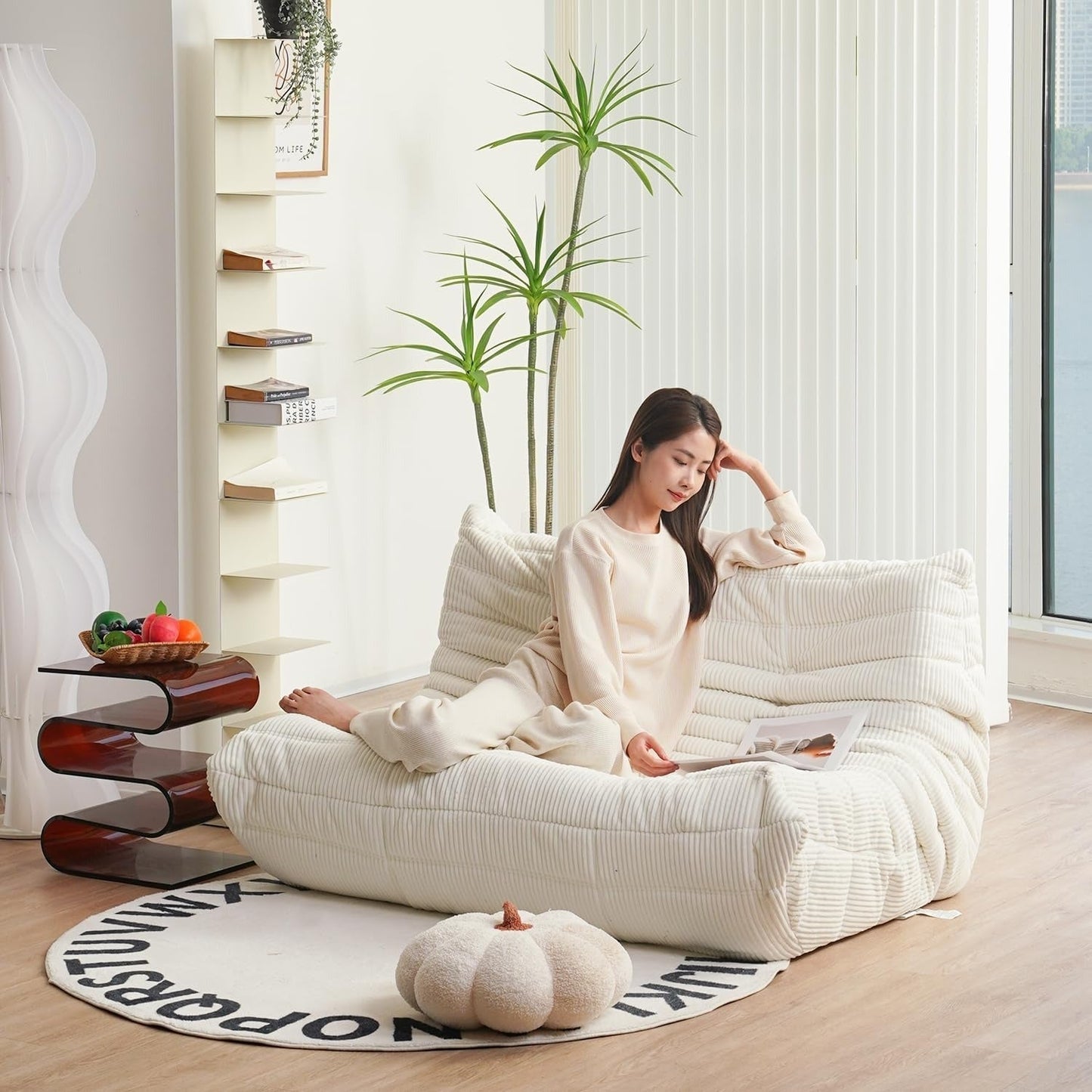Fireside Loveseat, Loveseat, Soft, High-Quality Corduroy Floor Lounge Chair, Foam Sofa, Decorative Chair