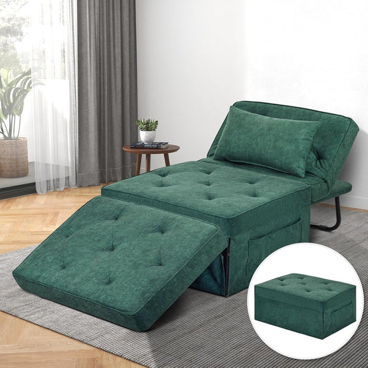 Convertible Sofa Bed, 4 in 1 Multi-Function Folding Ottoman Bed with Adjustable Backrest, Modern Pull Out Sleeper Chair for Living Room Apartment Office (Plus Beige, 36" Width-Large)